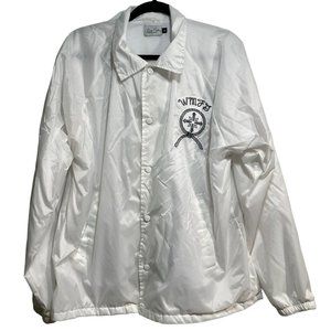 William Morris Fashion Galleries Embroidered White Nylon Windbreaker Jacket Sz L